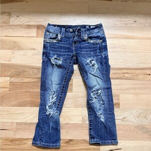 Miss Me Dark Blue Distressed embellished capri Jeans